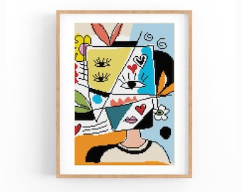 Abstract Cross Stitch Pattern, Love Modern x-stitch Chart, Colorful Concept Art, Instant Download PDF