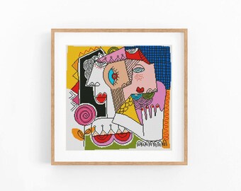 Abstract Cross Stitch Pattern, Love Modern x-stitch Chart, Colorful Concept Art, Instant Download PDF