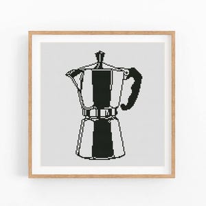 Korsstygnsmönster för Moka-kruka, diagram för kaffebryggare, X-Stitch för modernt kök, direktnedladdning i PDF-format