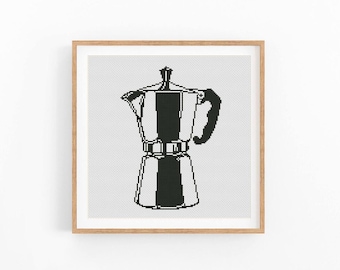 Moka Pot Cross Stitch Pattern, Coffee Maker Chart, Modern Kitchen X-Stitch, Instant Download PDF