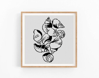 Schema per punto croce con conchiglie, disegno nautico astratto (download in PDF)