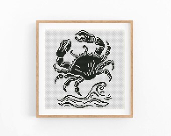 Crab Cross Stitch Pattern PDF Instant Download, Nautical Mini Embroidery, Minimalist Ocean Decor, Monochrome Sketch Style Coastal Art