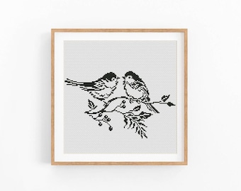 Nowoczesny wzór haftu krzyżykowego „Ptak”, schemat ściegów jednokolorowych (do natychmiastowego pobrania w formacie PDF)