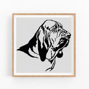 Bloodhound Dog Portrait Cross Stitch Pattern, One Color Modern XStitch Chart, Instant Download PDF