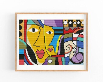 Abstract Cross Stitch Pattern, Love Modern x-stitch Chart, Colorful Concept Art, Instant Download PDF