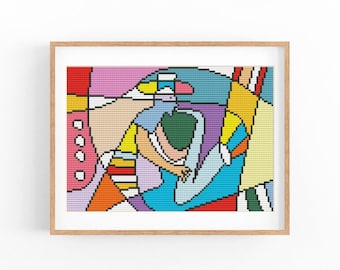 Abstract Cross Stitch Pattern, Colorful Modern x-stitch Chart, Vibrant Concept Art, Instant Download PDF
