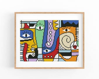 Abstract Cross Stitch Pattern, Colorful Modern x-stitch Chart, Vibrant Concept Art, Instant Download PDF