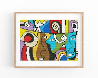 Abstract Cross Stitch Pattern, Colorful Modern x-stitch Chart, Vibrant Concept Art, Instant Download PDF
