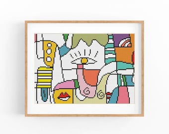 Abstract Cross Stitch Pattern, Colorful Modern x-stitch Chart, Vibrant Concept Art, Instant Download PDF