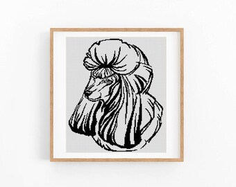 Poodle Dog Portrait Cross Stitch Pattern, One Color Modern XStitch Chart, Instant Download PDF