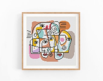 Abstract Cross Stitch Pattern, Colorful Modern x-stitch Chart, Vibrant Concept Art, Instant Download PDF