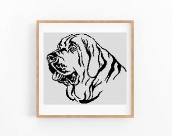 Spanish Mastiff Dog Portrait Cross Stitch Pattern, One Color Modern XStitch Chart, Instant Download PDF