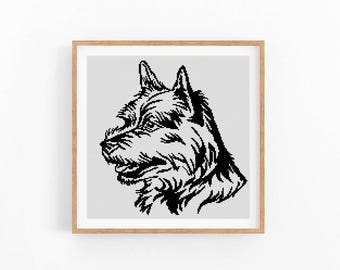 Norwich Terrier Dog Portrait Cross Stitch Pattern, One Color Modern XStitch Chart, Instant Download PDF