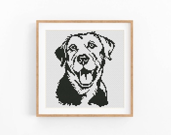 Labrador Retriever Cross Stitch Pattern, Adult Lab Dog Portrait, Monochrome Pattern Keeper Compatible, Instant Download Digital File