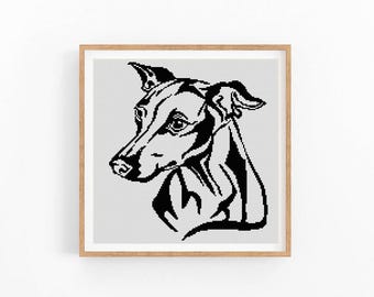 Italian Greyhound Dog Portrait Cross Stitch Pattern, One Color Modern XStitch Chart, Instant Download PDF