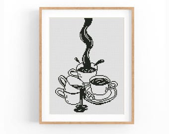 Wzór haftu krzyżykowego „Kawa”, schemat haftu krzyżykowego „Nowoczesna sztuka kuchenna” (do pobrania w formacie PDF)