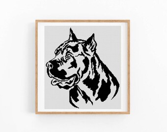 Cane Corso Italiano Dog Portrait Cross Stitch Pattern, One Color Modern XStitch Chart, Instant Download PDF