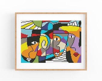 Abstract Cross Stitch Pattern, Colorful Modern x-stitch Chart, Vibrant Concept Art, Instant Download PDF