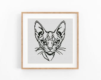 Modern Cat Cross Stitch Pattern, Monochrome One Color Design (PDF Download)