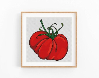 Tomato Cross Stitch Pattern, Moderm pomodoro Kitchen Design (PDF Download)