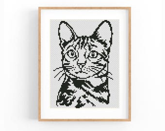 Bengal Kitten Cross Stitch Pattern Young Feline Portrait Monochrome Pattern Keeper Instant Download Digital File