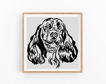 Springer Spaniel Dog Portrait Cross Stitch Pattern, One Color Modern XStitch Chart, Instant Download PDF