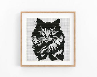 Maine Coon Cat Front Portrait Cross Stitch Pattern, Cat Lover Gift, No AI X-Stitch, Instant Download, Digital File