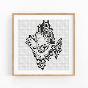 Ornamental Fish Cross Stitch Pattern, Blackwork Nautical Hoop Art, PDF Download