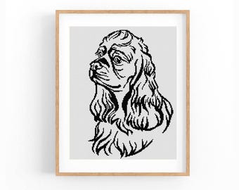 American Cocker Spaniel Monochrome Cross Stitch Pattern, Dog Portrait Chart, Pet Lover Wall Art, Beginner Friendly, Instant Download PDF