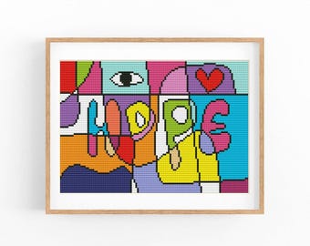 Abstract Cross Stitch Pattern, Hope Modern x-stitch Chart, Colorful Concept Art, Instant Download PDF
