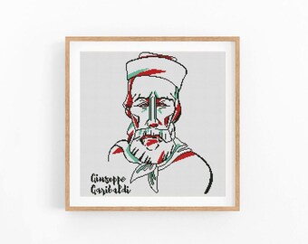 Giuseppe Garibaldi portrait counted cross stitch pattern. Italian general. Modern embroidery. Instant download PDF