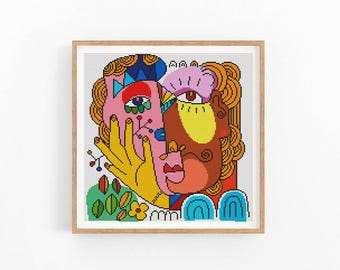 Abstract Cross Stitch Pattern, Love Modern x-stitch Chart, Colorful Concept Art, Instant Download PDF