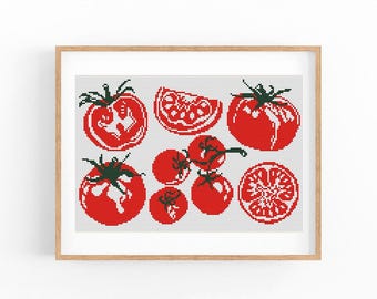 Tomato Cross Stitch Pattern, Moderm pomodoro Kitchen Design (PDF Download)