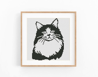 Norwegian Forest Cat Tilted Head Portrait Cross Stitch Pattern, Kitten Design, Beginner Friendly, Instant Download, Digital File