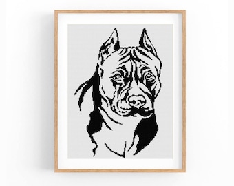 Patrón de punto de cruz para retrato de perro American Staffordshire Terrier, gráfico moderno de punto de cruz en un solo color, descarga instantánea en PDF.