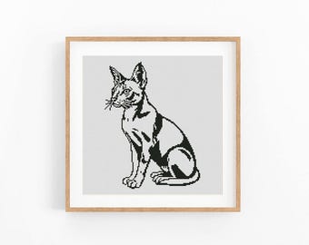 Modern Cat Cross Stitch Pattern, Monochrome One Color Design (PDF Download)