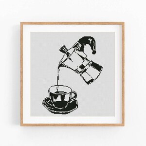 Moka Pot Coffee Cross Stitch Pattern, Modern Kitchen Art X-Stitch Chart (PDF Download)