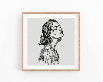 Woman Portrait Monochrome Cross Stitch Pattern, Ink Sketch Style Female Chart, Profile Wall Art, Beginner Friendly, Instant Download PDF