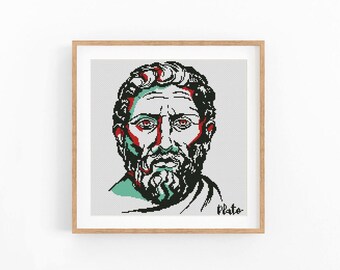 Plato portrait counted cross stitch pattern. Philosopher in Classical Greece. Modern embroidery. Instant download PDF