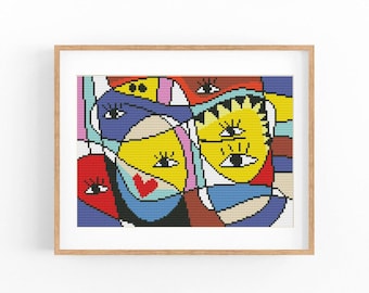 Abstract Cross Stitch Pattern, Love Modern x-stitch Chart, Colorful Concept Art, Instant Download PDF