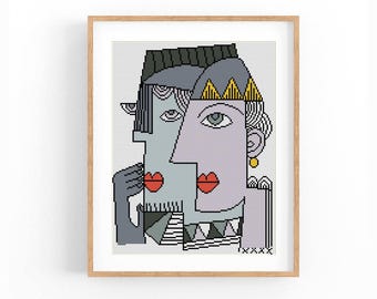 Abstract Cross Stitch Pattern, Love Modern x-stitch Chart, Colorful Concept Art, Instant Download PDF