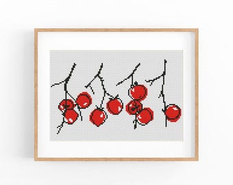 Tomato Cross Stitch Pattern, Moderm Cherry pomodoro Kitchen Design (PDF Download)