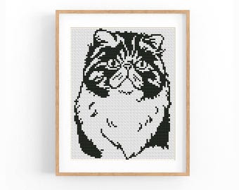 Exotic Shorthair Cross Stitch Pattern Flat Face Kitty Close Up Monochrome No AI X-Stitch Instant Download Digital File
