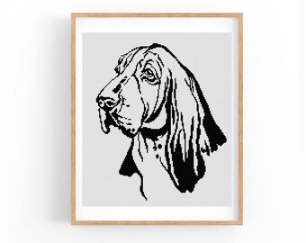 Basset Hound Dog Portrait Cross Stitch Pattern, Droopy Ears Profile Chart, Black and White Wall Art, Beginner Friendly, Instant Download PDF