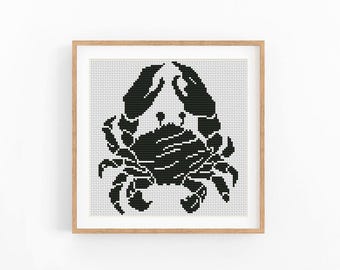 Crab Cross Stitch Pattern PDF Instant Download, Nautical Mini Embroidery, Minimalist Ocean Decor, Monochrome Sketch Style Coastal Stitch Art