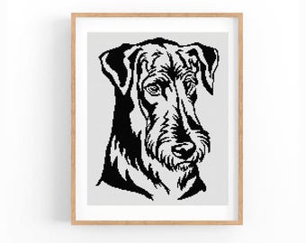 Airedale Terrier Dog Portrait Cross Stitch Pattern, One Color Modern XStitch Chart, Instant Download PDF