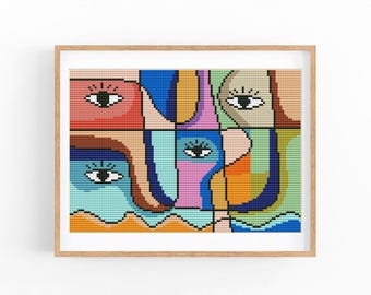 Abstract Cross Stitch Pattern, Colorful Modern x-stitch Chart, Vibrant Concept Art, Instant Download PDF