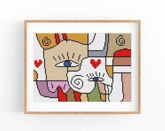 Abstract Cross Stitch Pattern, Colorful Modern x-stitch Chart, Vibrant Concept Art, Instant Download PDF