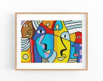 Abstract Cross Stitch Pattern, Colorful Modern x-stitch Chart, Vibrant Concept Art, Instant Download PDF