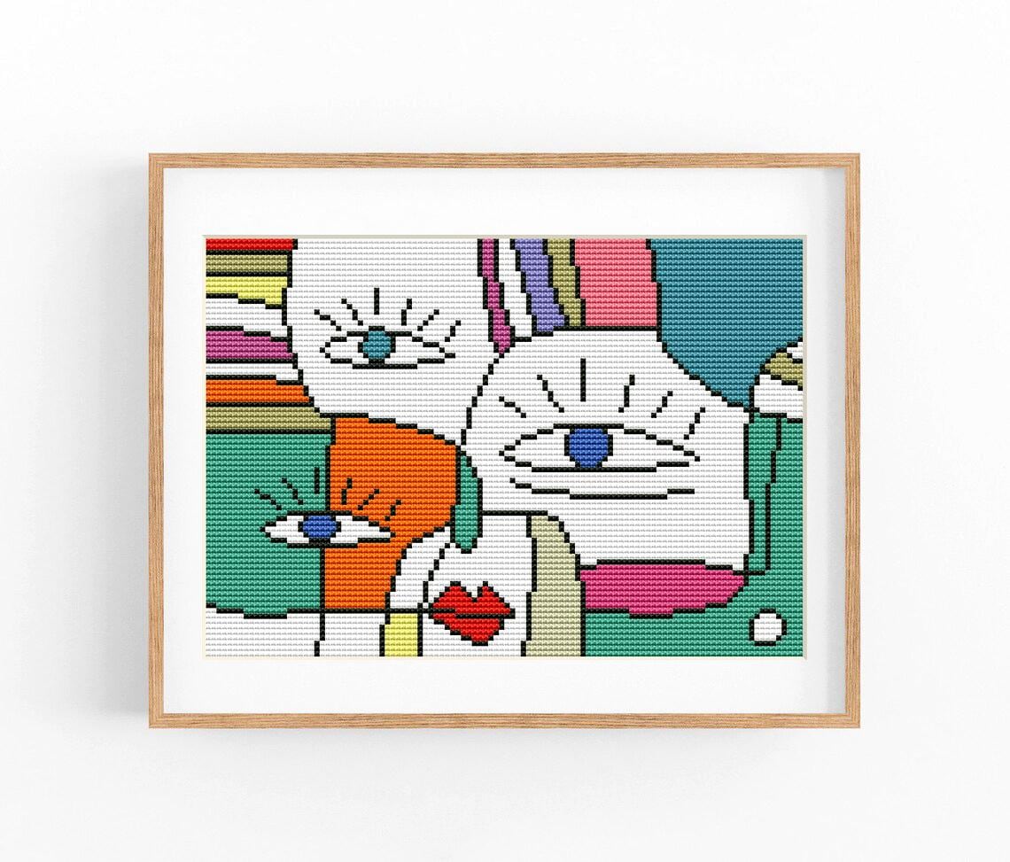 Abstract Cross Stitch Pattern, Colorful Modern X-stitch Chart, Vibrant ...